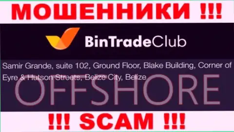 Неправомерно действующая компания BinTrade Club имеет регистрацию на территории - Belize