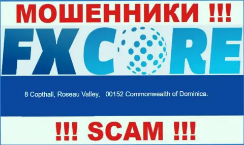 Перейдя на web-сайт FX Core Trade сможете заметить, что пустили корни они в оффшорной зоне: 8 Copthall, Roseau Valley, 00152 Commonwealth of Dominica - это МОШЕННИКИ !