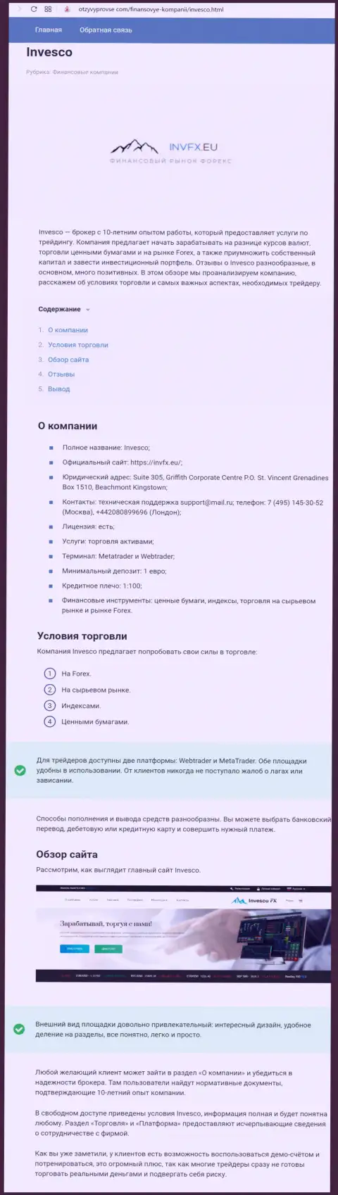 Подробнейшая информация об форекс организации ИНВФХ Еу на полях сайта otzyvyprovse com