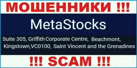 На официальном веб-ресурсе MetaStocks расположен адрес этой организации - Suite 305, Griffith Corporate Centre, Beachmont, Kingstown, VC0100, Saint Vincent and the Grenadines (оффшорная зона)