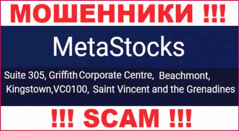 На официальном веб-ресурсе MetaStocks расположен адрес этой организации - Suite 305, Griffith Corporate Centre, Beachmont, Kingstown, VC0100, Saint Vincent and the Grenadines (оффшорная зона)