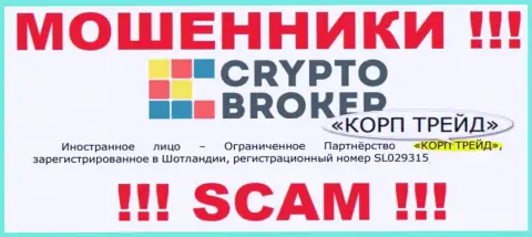 Данные о юридическом лице обманщиков Crypto-Broker Ru