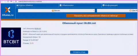 Информационный материал об обменном online пункте BTC Bit на веб-портале иксрейтес ру