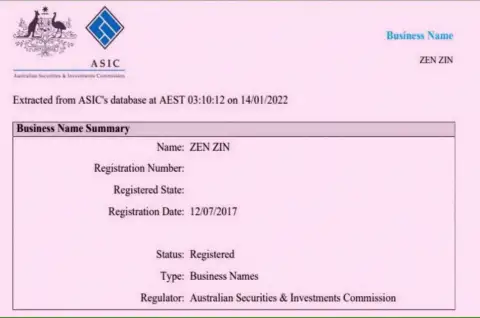 Регистрация компании Zinnera регулятором Австралии