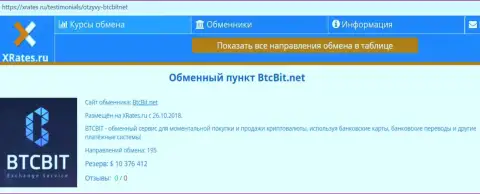 Краткая информационная справка об онлайн обменнике BTCBit на интернет-сайте xrates ru